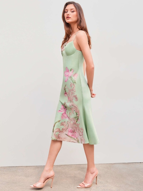 Cider Dresses & Skirts - Cider Floral satin backless midi-dress NWT